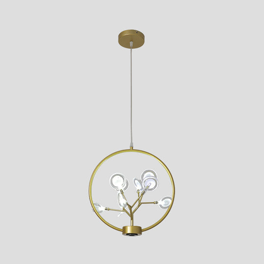 Modern Metal Circle Hanging Ceiling Light - 9 Bulbs Chandelier with Firefly Design