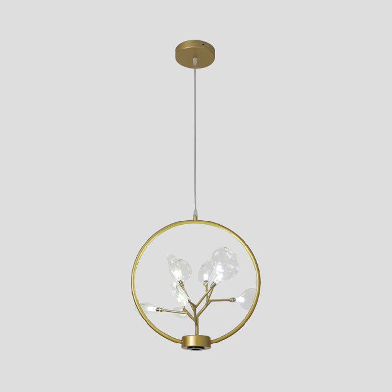 Modern Metal Circle Hanging Ceiling Light - 9 Bulbs Chandelier with Firefly Design