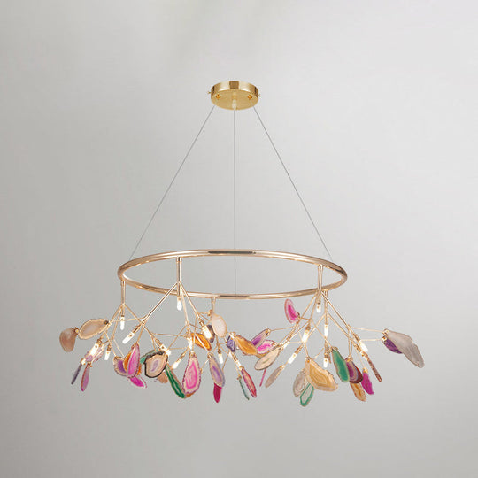 Modern Led Leaf Agate Pendant Chandelier In Gold - Perfect For Living Rooms