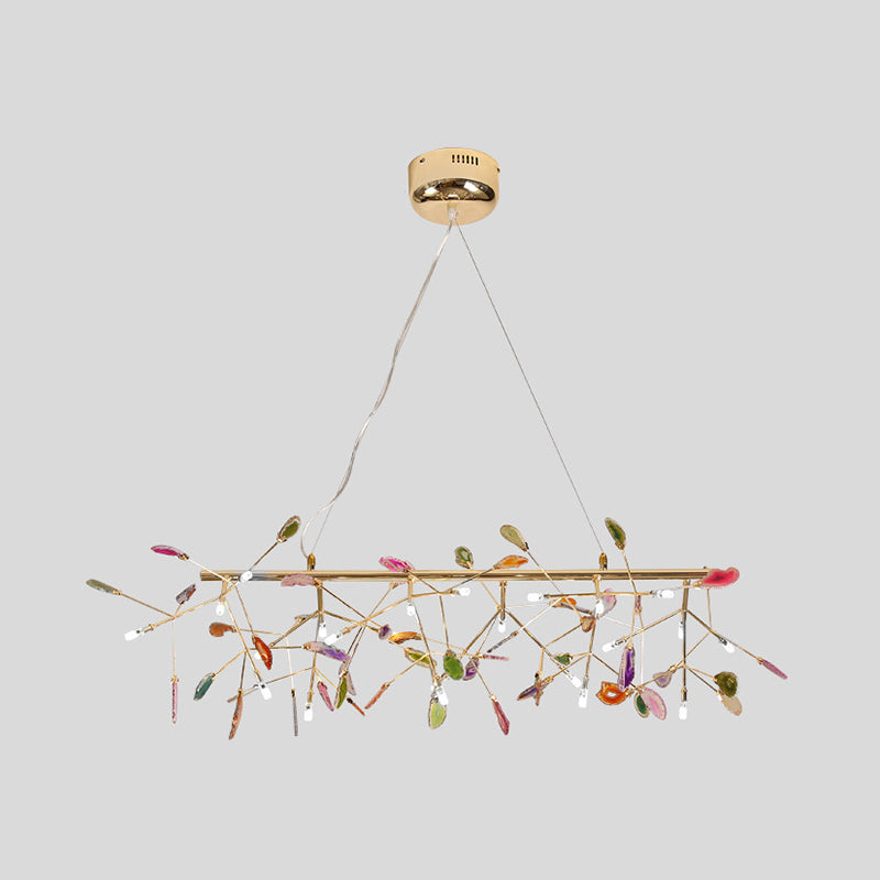 Modern Leaf Agate Pendant Chandelier - LED Gold Hanging Light for Living Room