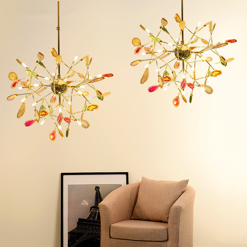 Modern Leaf Agate Pendant Chandelier - LED Gold Hanging Light for Living Room