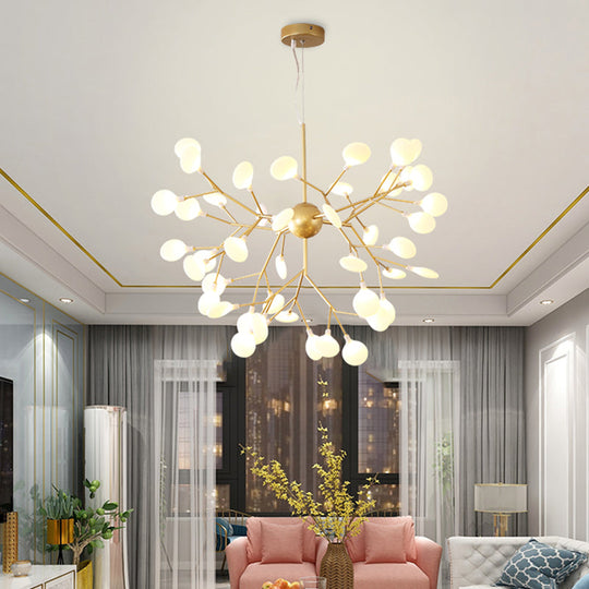 Contemporary Gold Acrylic Leaf Chandelier: LED Ceiling Lamp for Living Room