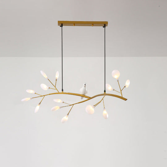 Contemporary Acrylic Led Pendant Light With Bird Decoration - Branch Dining Room Island Lamp Kit