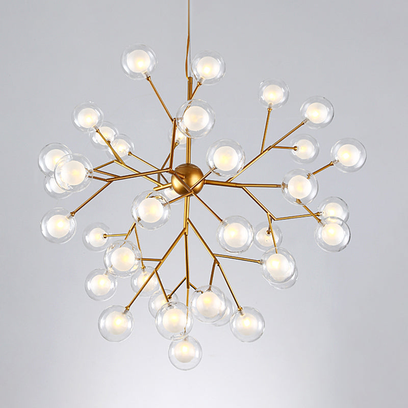 Simplicity Led Chandelier Bubble Pendant Light With Dual Glass Shade For Living Room 45 / Gold