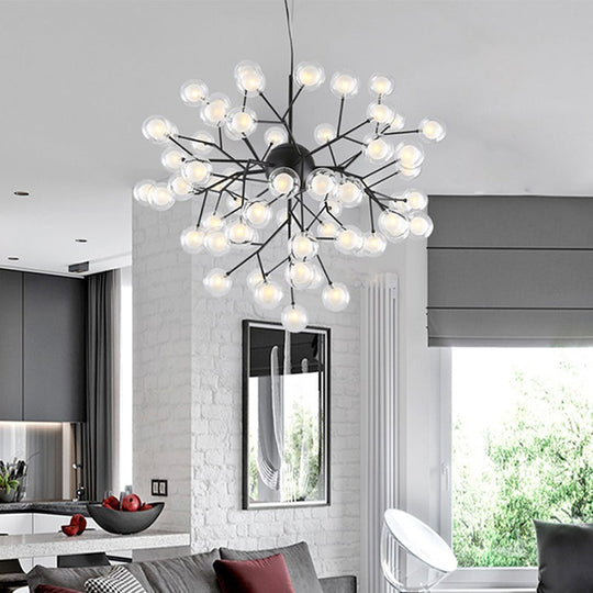 Simplicity Led Chandelier Bubble Pendant Light With Dual Glass Shade For Living Room 63 / Black