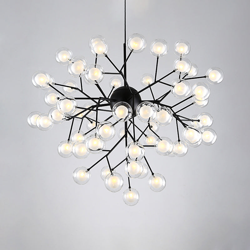 Simplicity Led Chandelier Bubble Pendant Light With Dual Glass Shade For Living Room