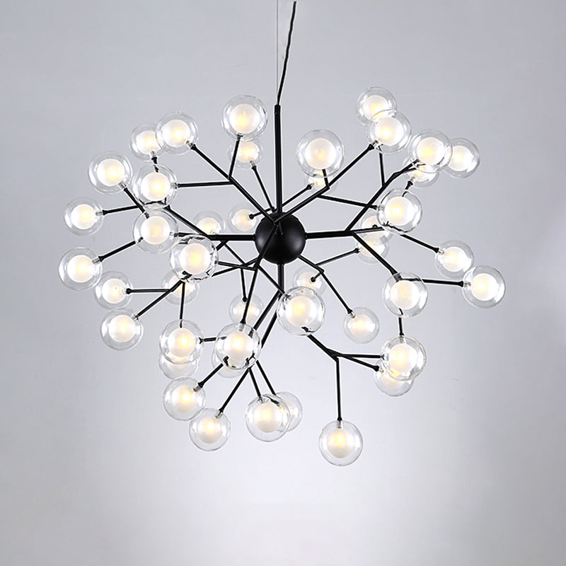 Simplicity Led Chandelier Bubble Pendant Light With Dual Glass Shade For Living Room 45 / Black