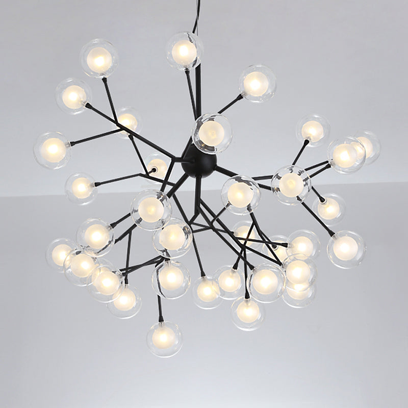 Simplicity Led Chandelier Bubble Pendant Light With Dual Glass Shade For Living Room 36 / Black