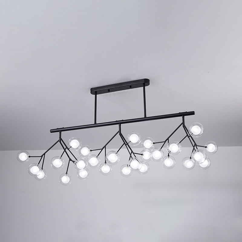 Modern Metal Linear Island Light: Branching Led Pendant Fixture Black / B