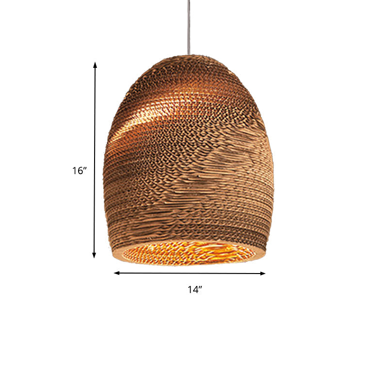 Asian Style Hanging Lamp - Paper Dome Shade Ceiling Drop Light (1 Bulb) in Brown for Restaurants - 10"/14"/16"/22" Diameter