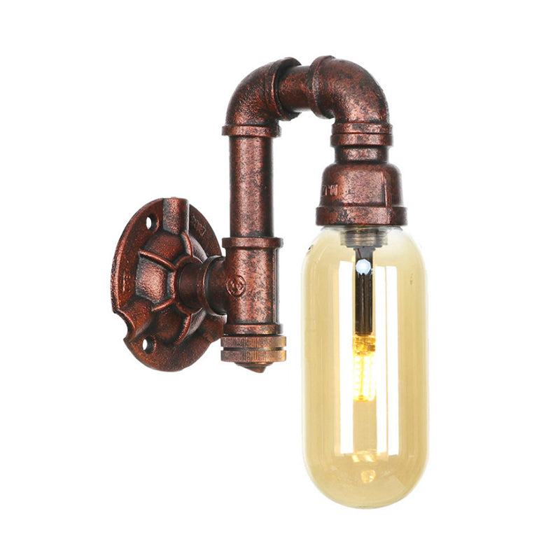 Industrial Amber Glass Wall Sconce With Copper Oval Shade - Bedroom Light Fixture 9.5/10/12 H
