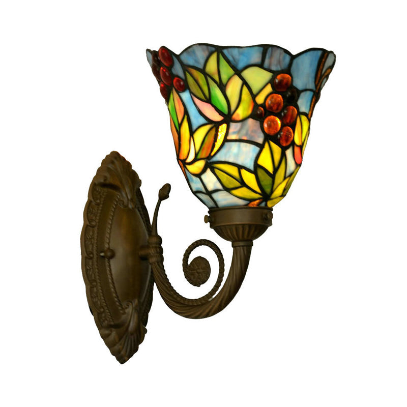 Tiffany-Style Grape Pattern Wall Sconce In Bronze Finish