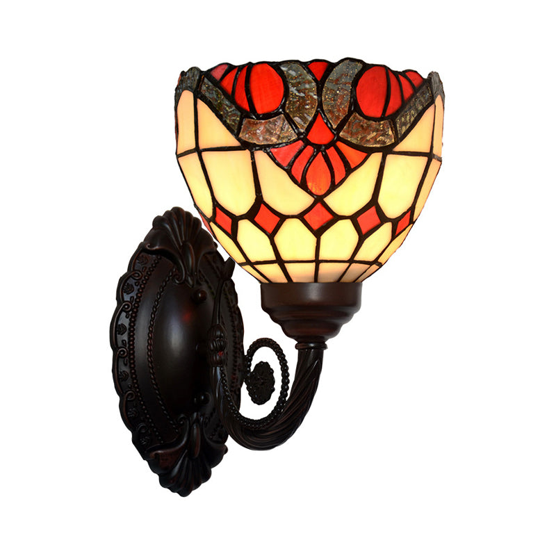 Black Baroque Grid Bowl Wall Lamp - Stained Art Glass Light Fixture