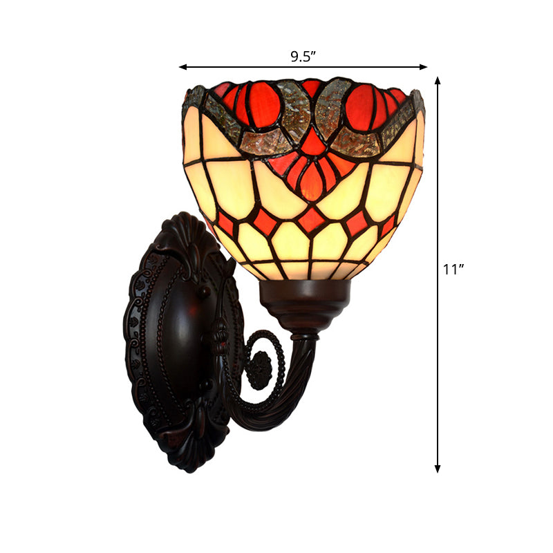 Black Baroque Grid Bowl Wall Lamp - Stained Art Glass Light Fixture