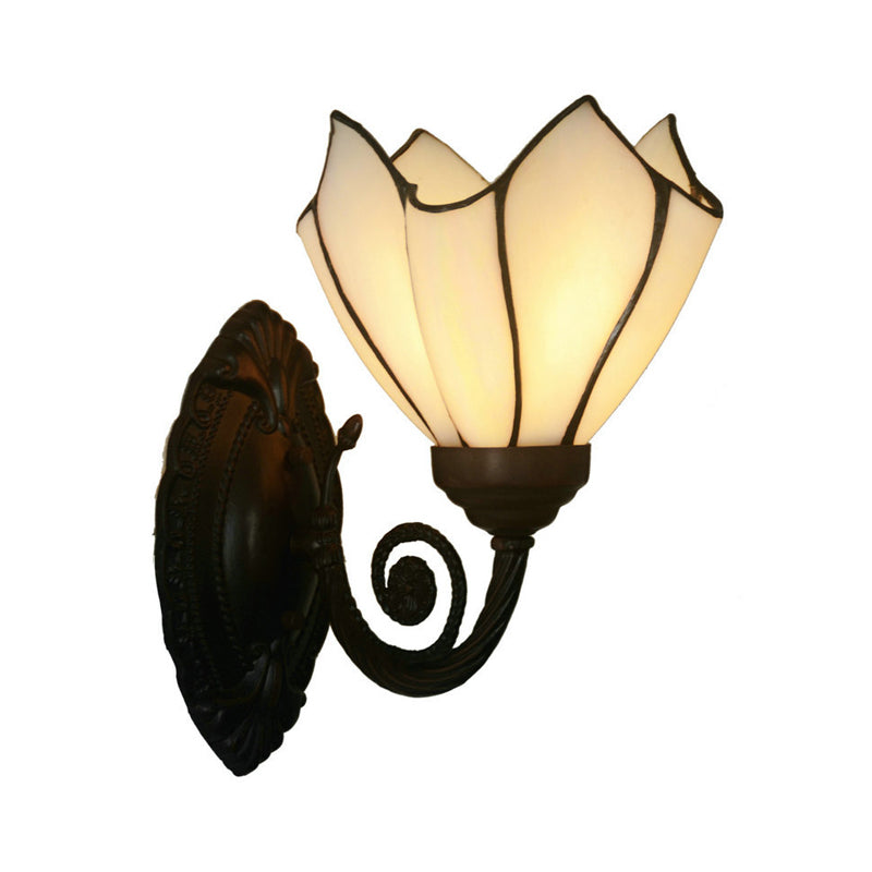 Black Hand Cut Glass Floral Wall Lighting: Mediterranean Style 1-Bulb Mounted Lamp White / Up