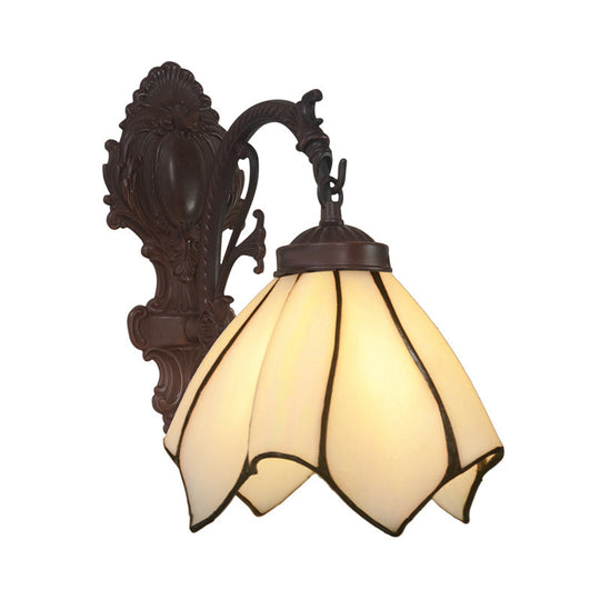 Black Hand Cut Glass Floral Wall Lighting: Mediterranean Style 1-Bulb Mounted Lamp White / Down