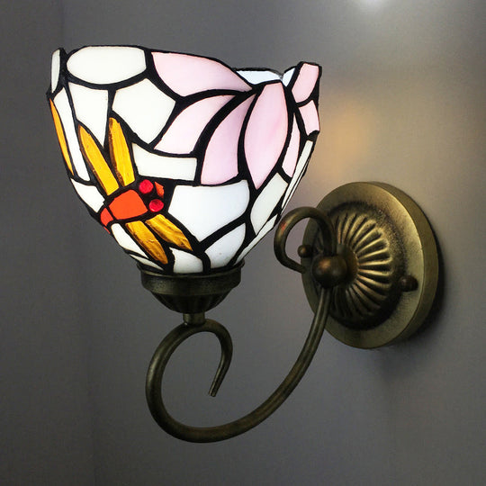 Victorian Dragonfly Stained Glass Wall Sconce With Brass Fixture