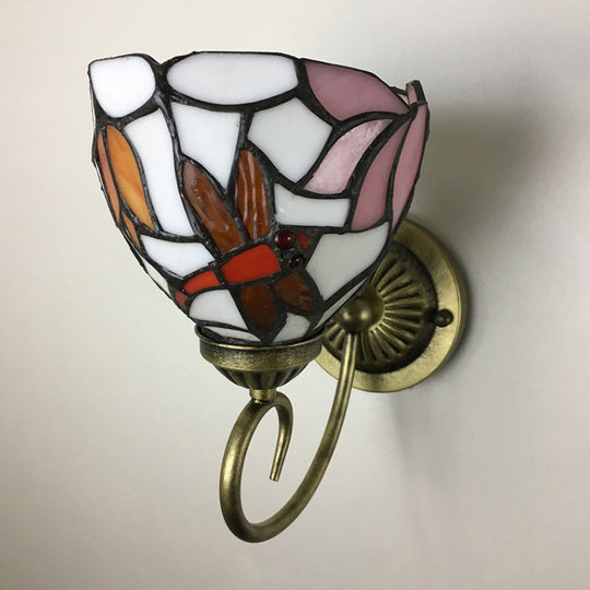 Victorian Dragonfly Stained Glass Wall Sconce With Brass Fixture