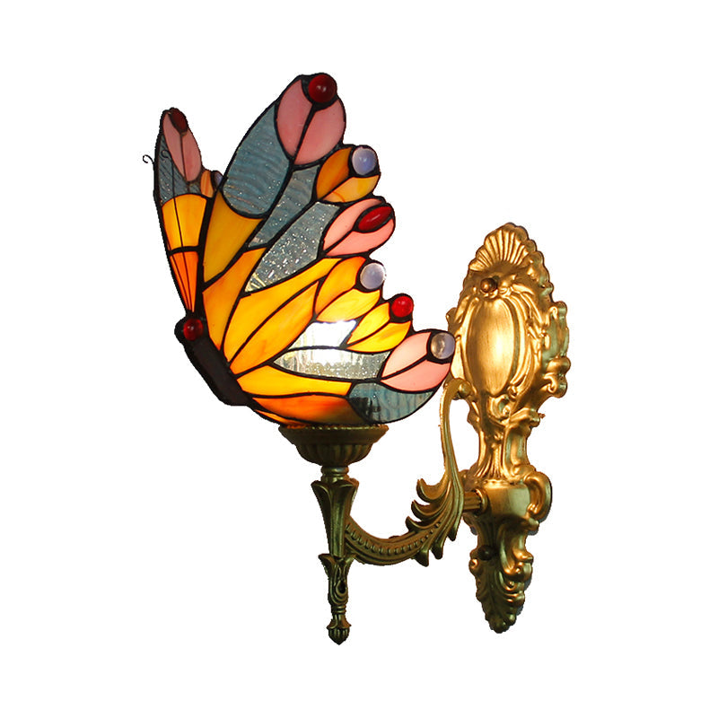 Stunning Stained Glass Wall Sconce Light: Tiffany 1 Head Mount Lamp With Curved Arm & Geometric