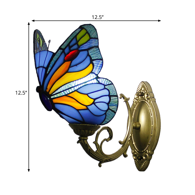 Stunning Stained Glass Wall Sconce Light: Tiffany 1 Head Mount Lamp With Curved Arm & Geometric