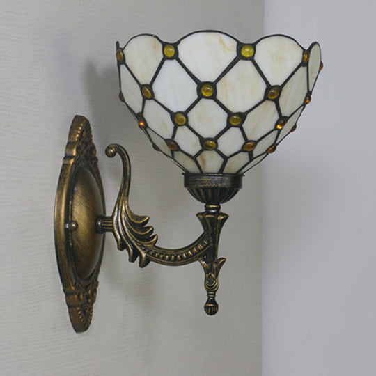 Mediterranean Brass Wall Sconce Elegant Geometry Cut Glass Shade For Corridor Lighting