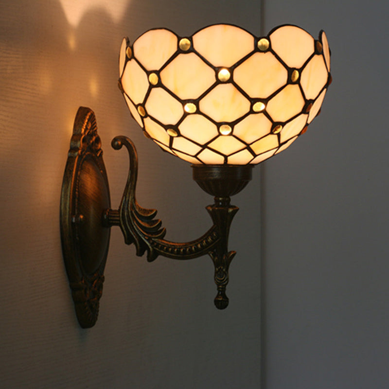 Mediterranean Brass Wall Sconce Elegant Geometry Cut Glass Shade For Corridor Lighting Black / B