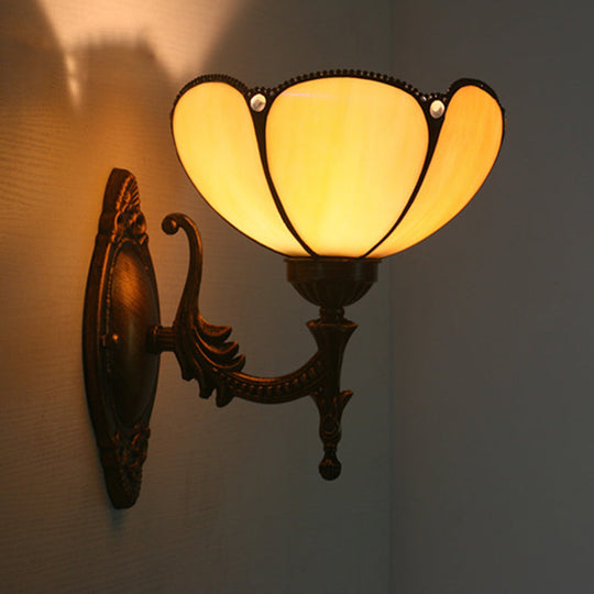 Mediterranean Brass Wall Sconce Elegant Geometry Cut Glass Shade For Corridor Lighting Black / H