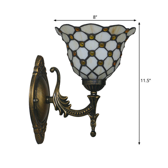 Mediterranean Brass Wall Sconce Elegant Geometry Cut Glass Shade For Corridor Lighting