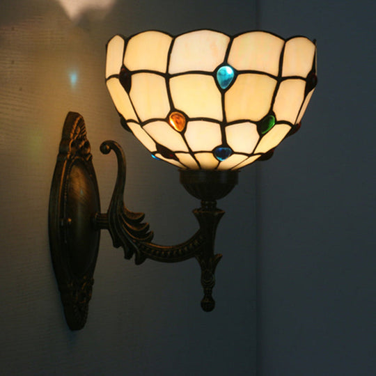 Mediterranean Brass Wall Sconce Elegant Geometry Cut Glass Shade For Corridor Lighting Black / E