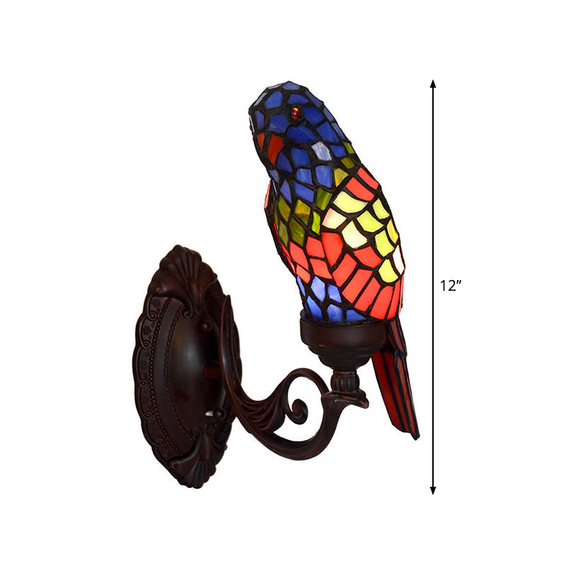 Red Stained Art Glass Parrot Wall Sconce Lighting - Baroque Light Fixture