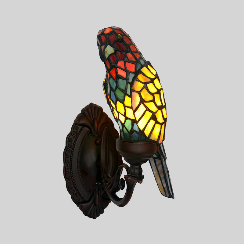 Victorian Parrot Shaped Sconce Light With Green Cut Glass & Swirled Arm - Wall Mounted Lighting