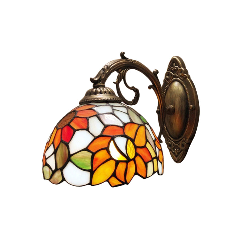 Baroque Dome Stained Glass Sunflower Pattern Sconce - Orange Wall Lighting Idea