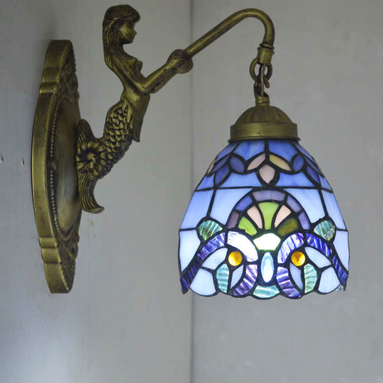 Victorian Hand Cut Glass Brass Wall Sconce - Elegant Dining Room Light Blue