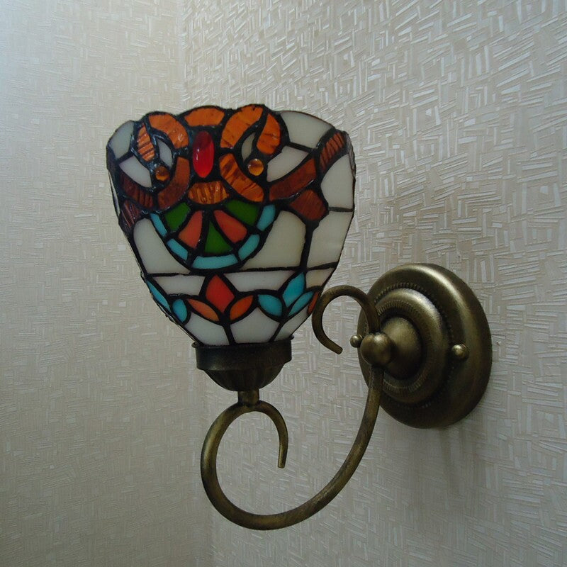 Victorian Wall Light Sconce With Bell Shade Cut Glass & Yellow Bulb - Mounted Lamp