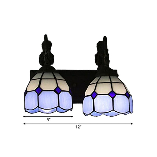 Blue Baroque Stained Glass Wall Sconce With Lattice Dome And 2 Lights