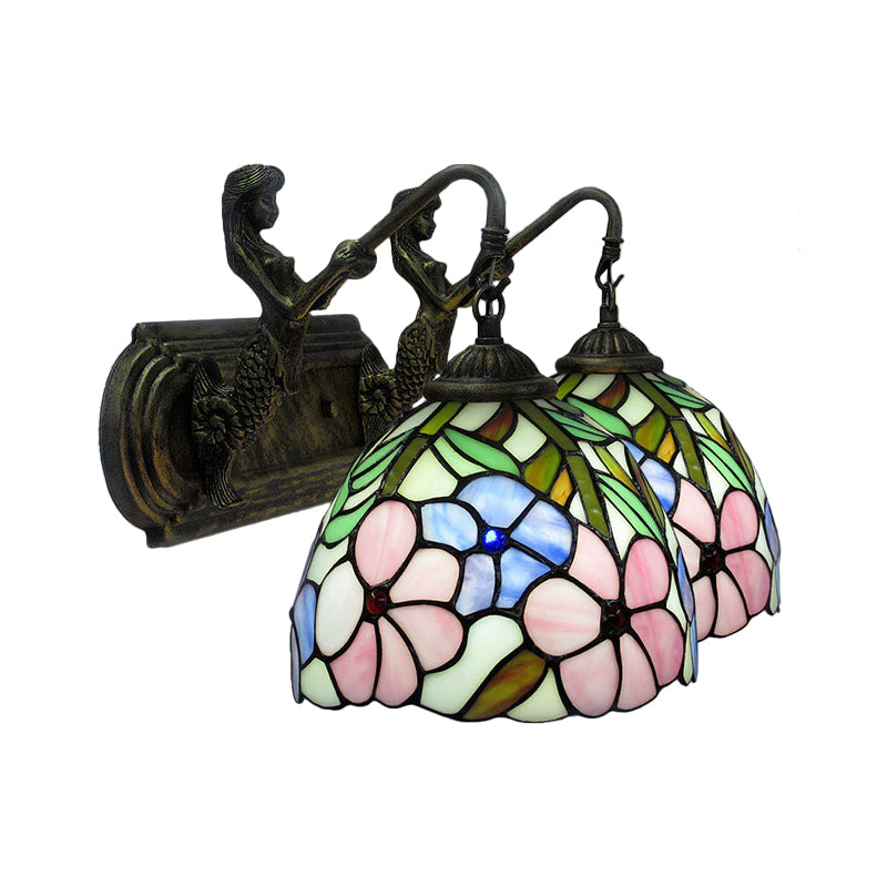 Hand-Cut Glass Floral Wall Sconce With Tiffany Bowl Design In Brass 2 /