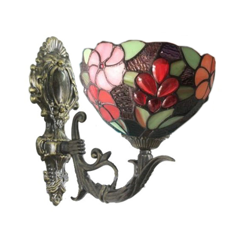 Hand-Cut Glass Floral Wall Sconce With Tiffany Bowl Design In Brass 1 /
