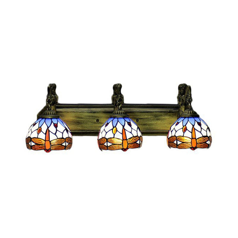 Tiffany Stained Glass Wall Lights With Brass Domed Fixture - 3 Bulb Option