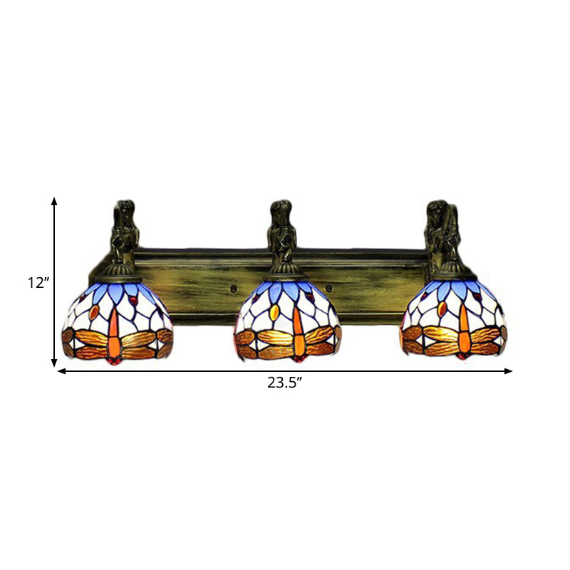 Tiffany Stained Glass Wall Lights With Brass Domed Fixture - 3 Bulb Option