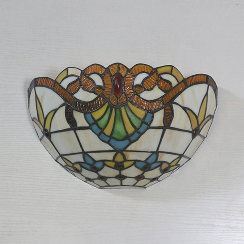 Tiffany Style Stained Glass Wall Sconce - Flush Mount With 1-Head Bowl Shade