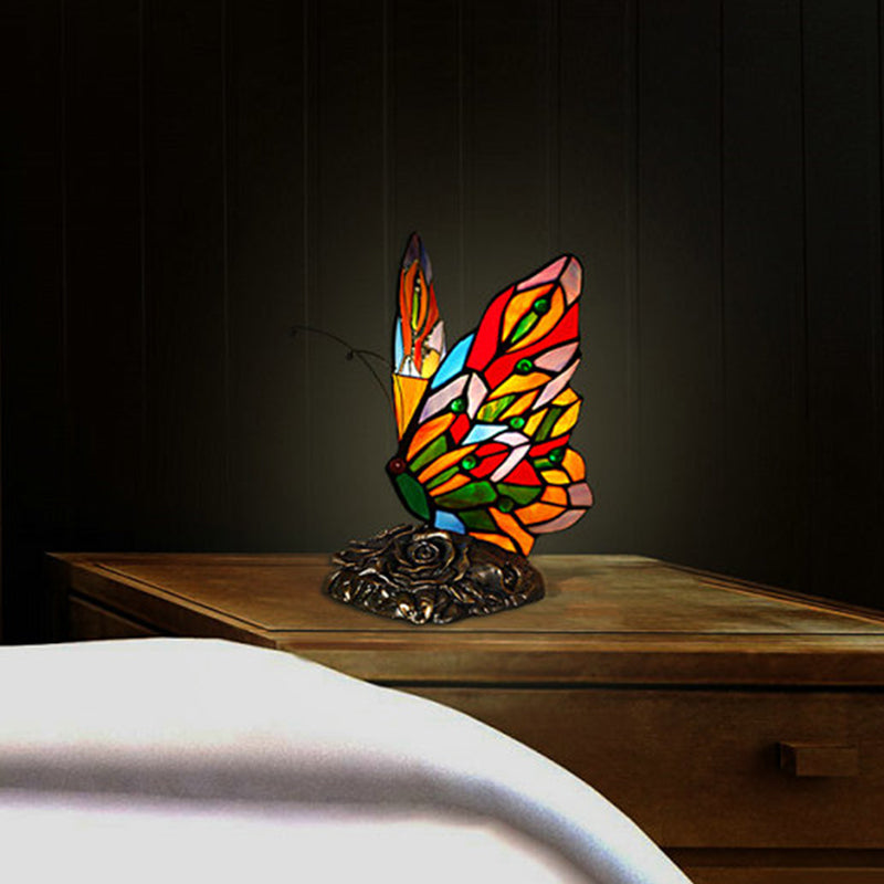 Tiffany Style Hand-Crafted Glass Butterfly Nightstand Lamp - Yellow Night Lighting