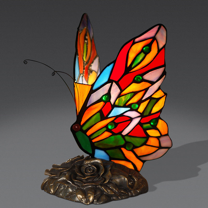 Tiffany Style Hand-Crafted Glass Butterfly Nightstand Lamp - Yellow Night Lighting