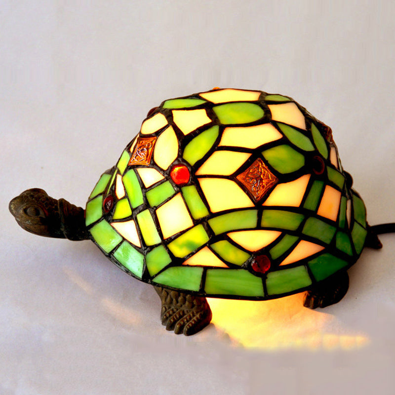Mediterranean Stained Glass Turtle Night Light - Green Table Lamp For Bedroom