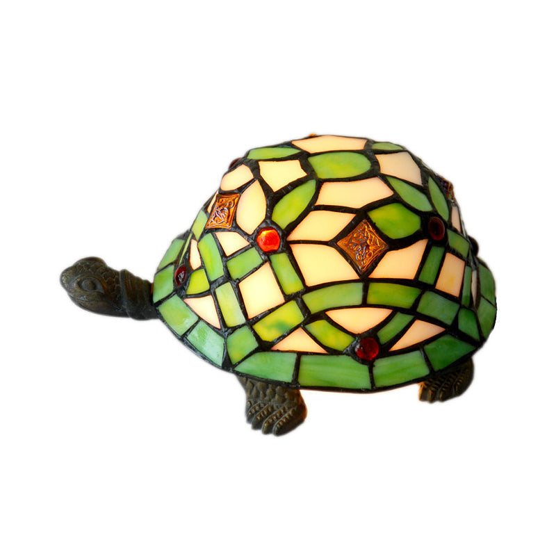Mediterranean Stained Glass Turtle Night Light - Green Table Lamp For Bedroom