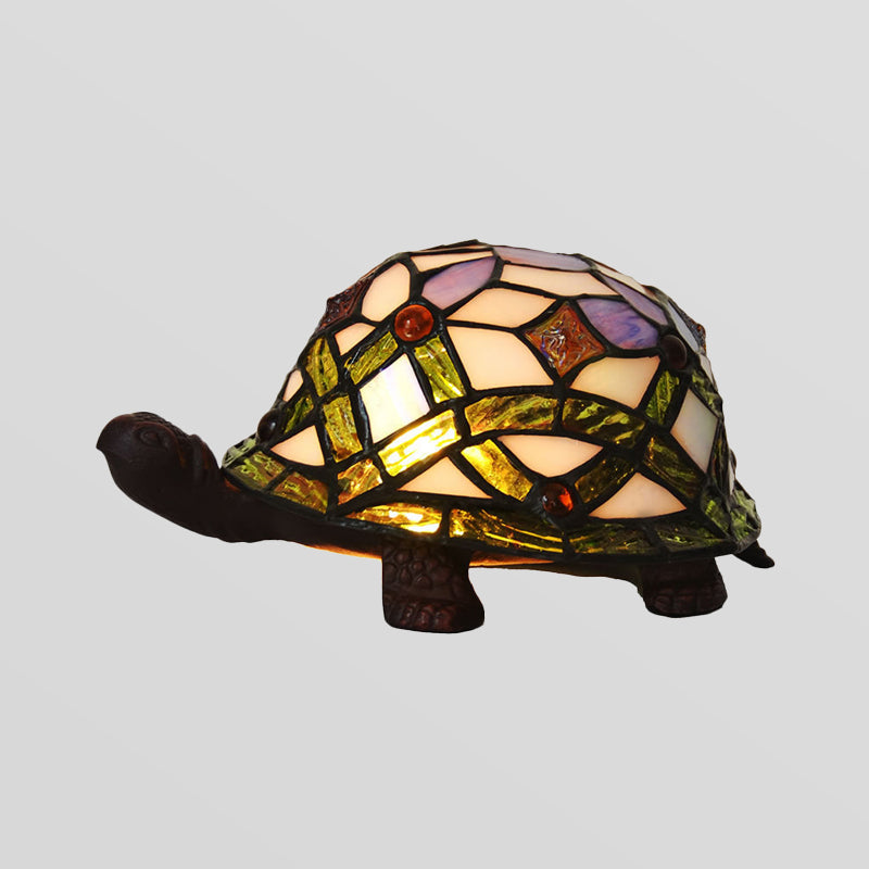 Handcrafted Baroque Turtle Shaped Night Lamp - Stained Glass Table Lighting In White