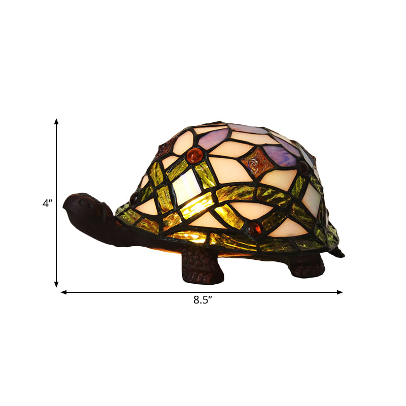 Handcrafted Baroque Turtle Shaped Night Lamp - Stained Glass Table Lighting In White