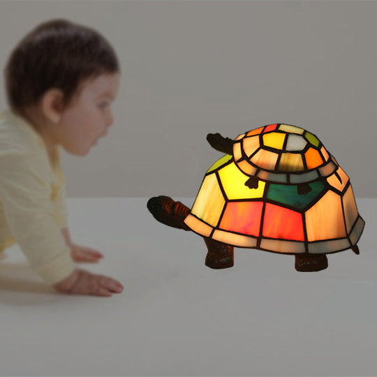 Glass Turtle Mom And Baby Table Lamp - Tiffany Style Nightstand Light For Bedroom