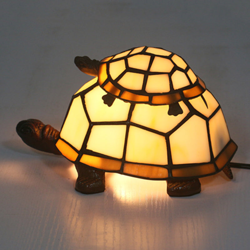 Glass Turtle Mom And Baby Table Lamp - Tiffany Style Nightstand Light For Bedroom