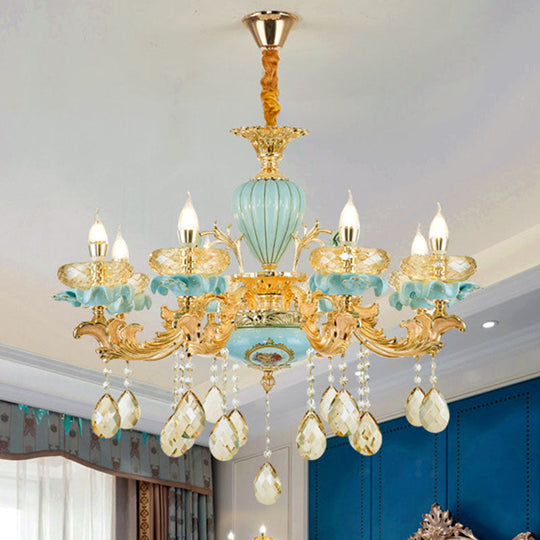 Amber Crystal Chandelier: Modern Ceramics Pendant Light In Gold For Living Room 8 /
