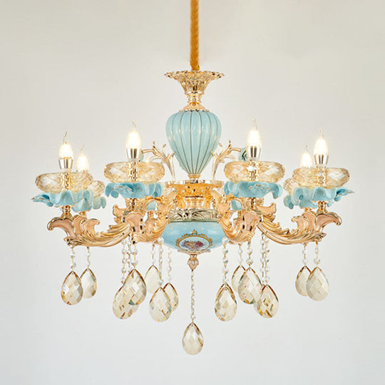 Amber Crystal Chandelier: Modern Ceramics Pendant Light In Gold For Living Room